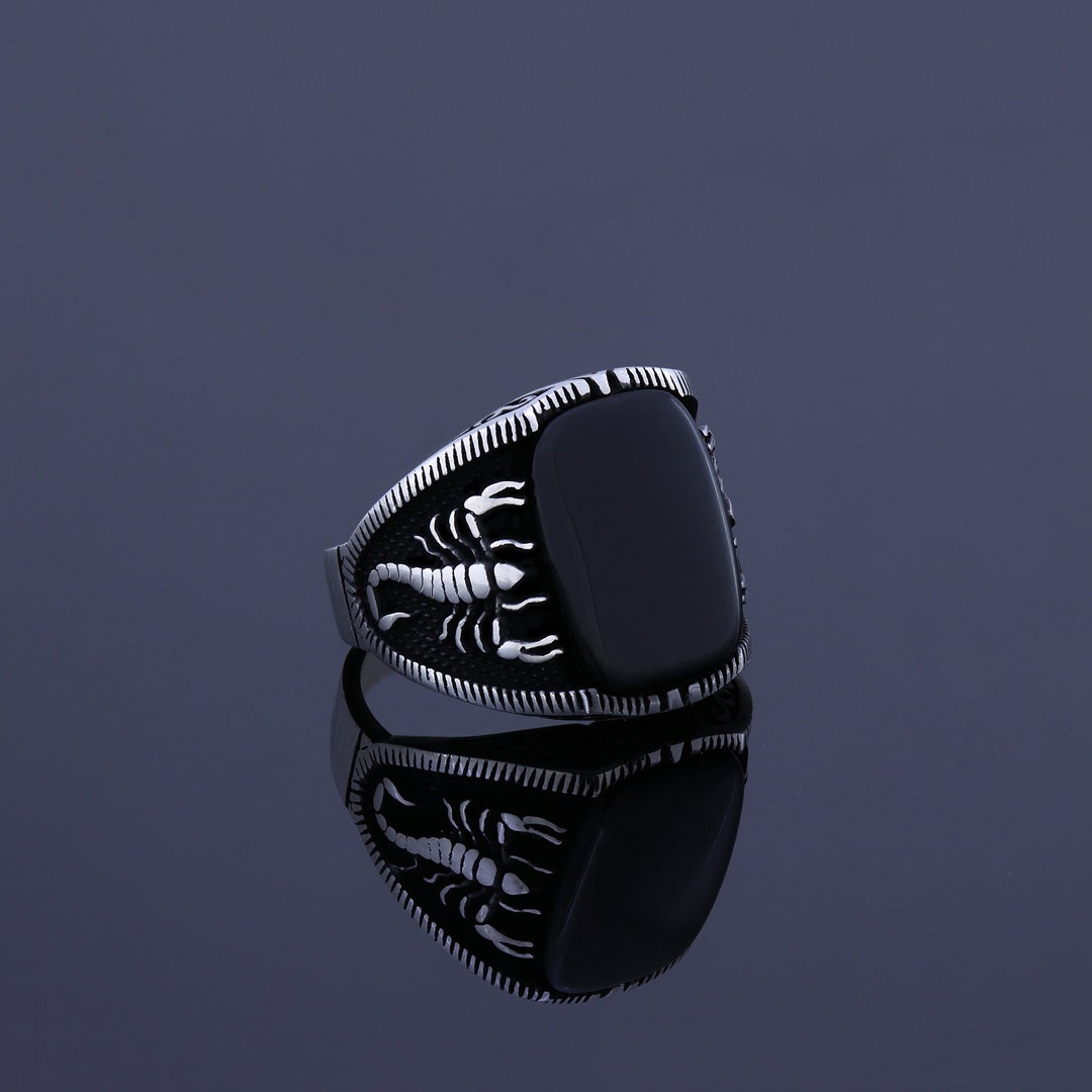 Men's Onyx Ring Black Gemstone Sterling Silver Scorpion - Etsy