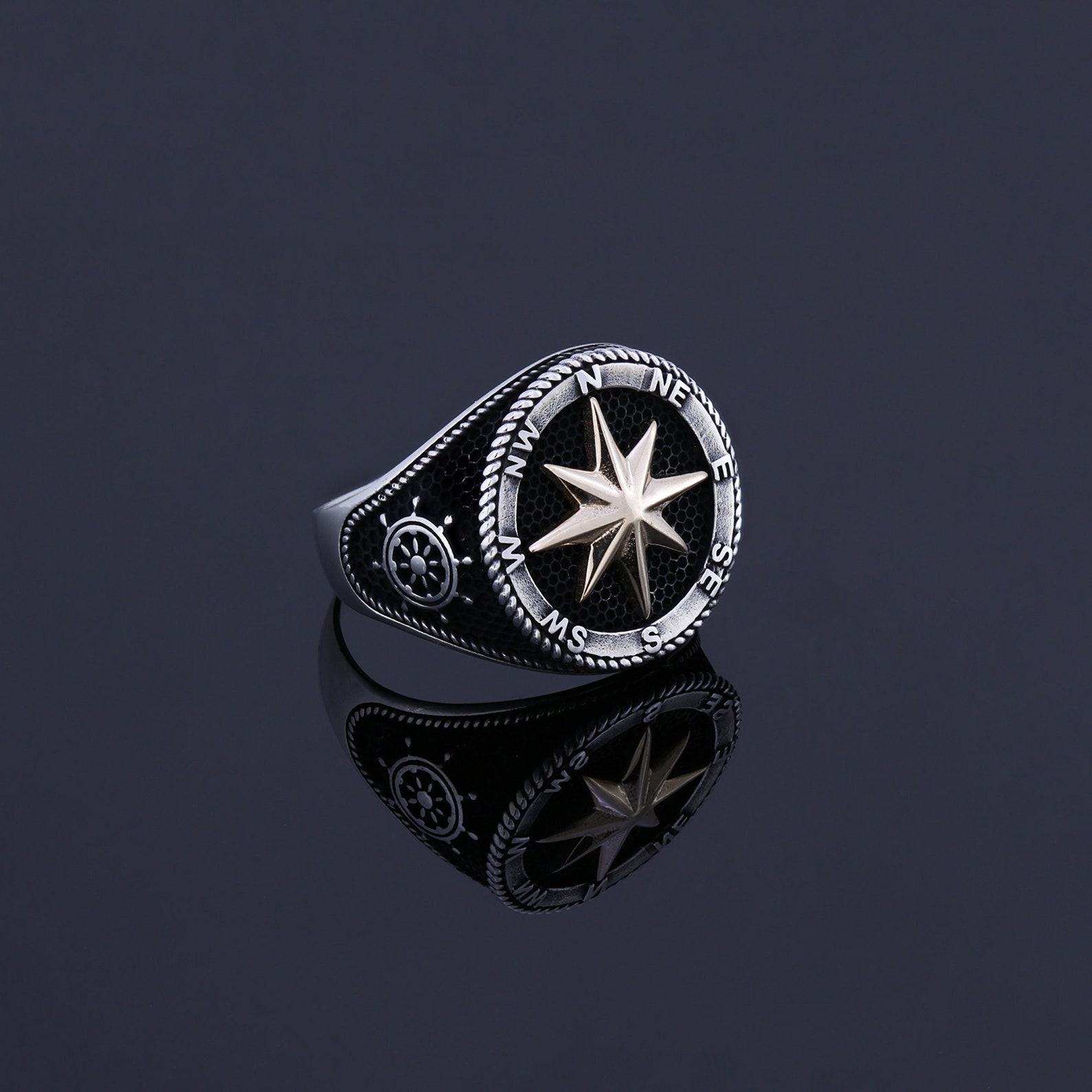 Mens Compass Ring Anchor Ring Men Navy Jewellery Sailor Etsy