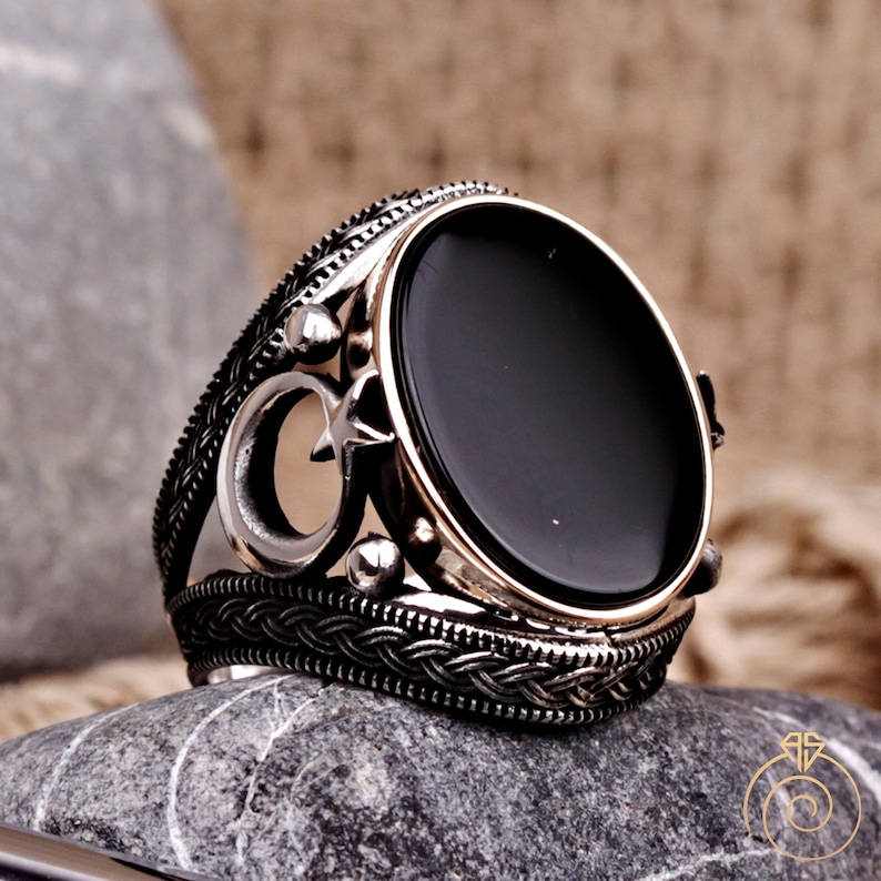 Mens Onyx Occult Ring Vintage Silver Black Stone Ring Etsy