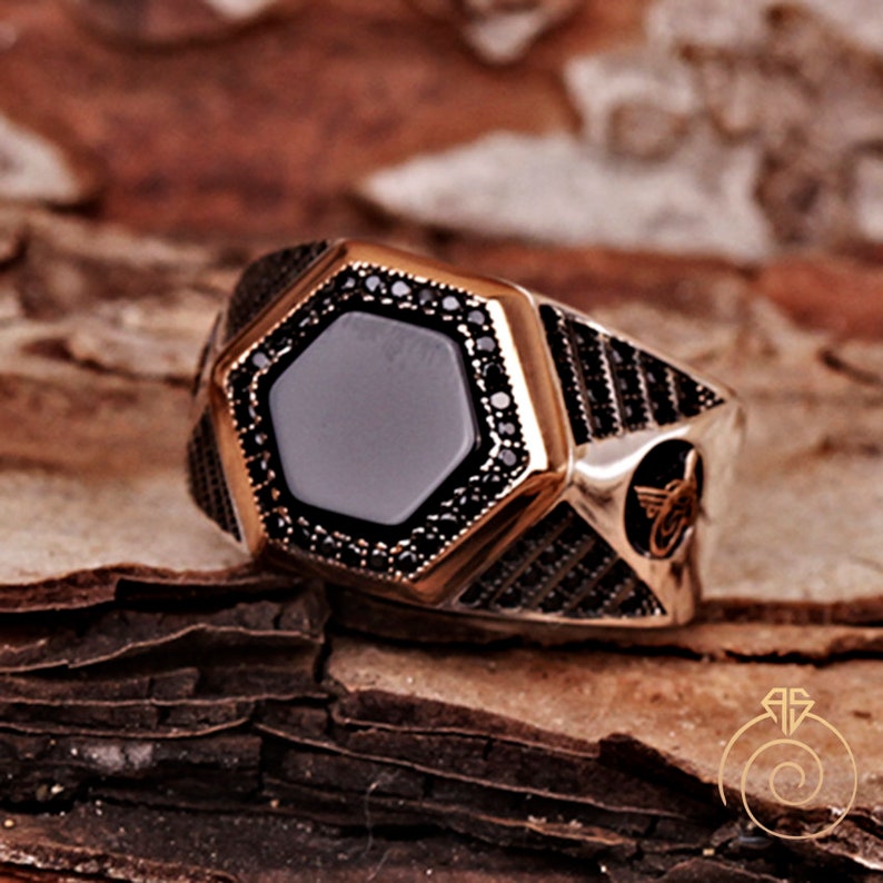 Men's Onyx Wedding Band Sterling Silver Black Gemstone Etsy