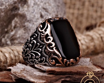 vintage Mexico◯onyx one ring◯ 925 Sterling Silver Vintage Mexico Real Black Onyx Signet