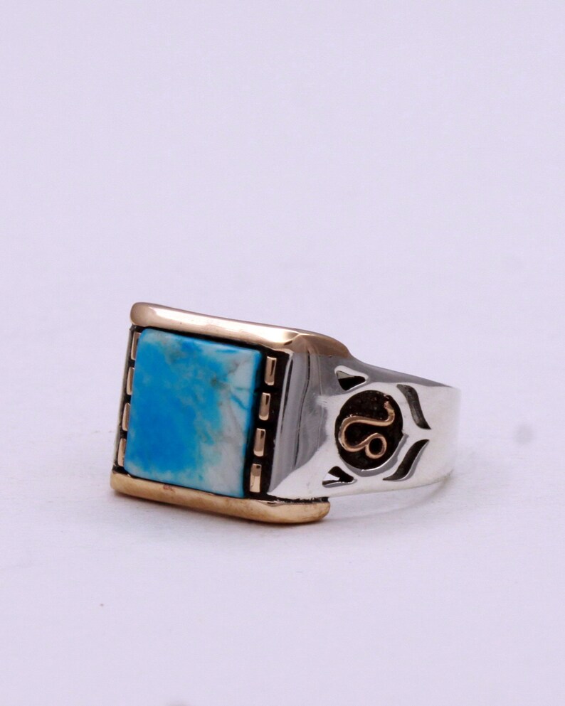 Mens Leo Zodiac Ring Unique Turquoise Gemstone Leo Etsy