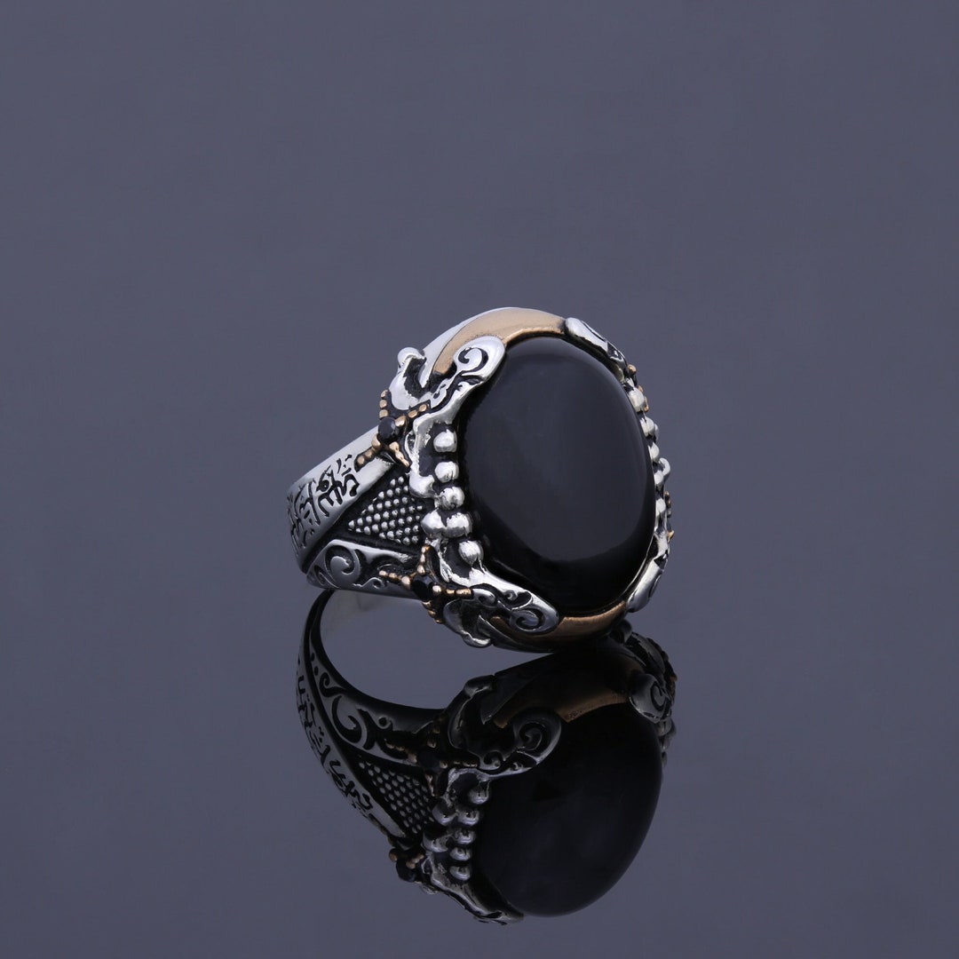 Buy Men's Onyx Rings, Black Stone Silver Statement Ring, Islam Calligraphy  Celtic Vintage Signet Ring, Viking Warrior Sword Manly Cocktail Ring Online 