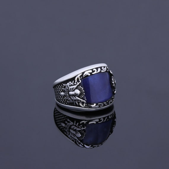 Anillo de compromiso de perla azul para hombres autentica banda de boda heraldica de plata esterlina para hombres anillo de promesa de sello personalizado de plata grabada Etsy Espana