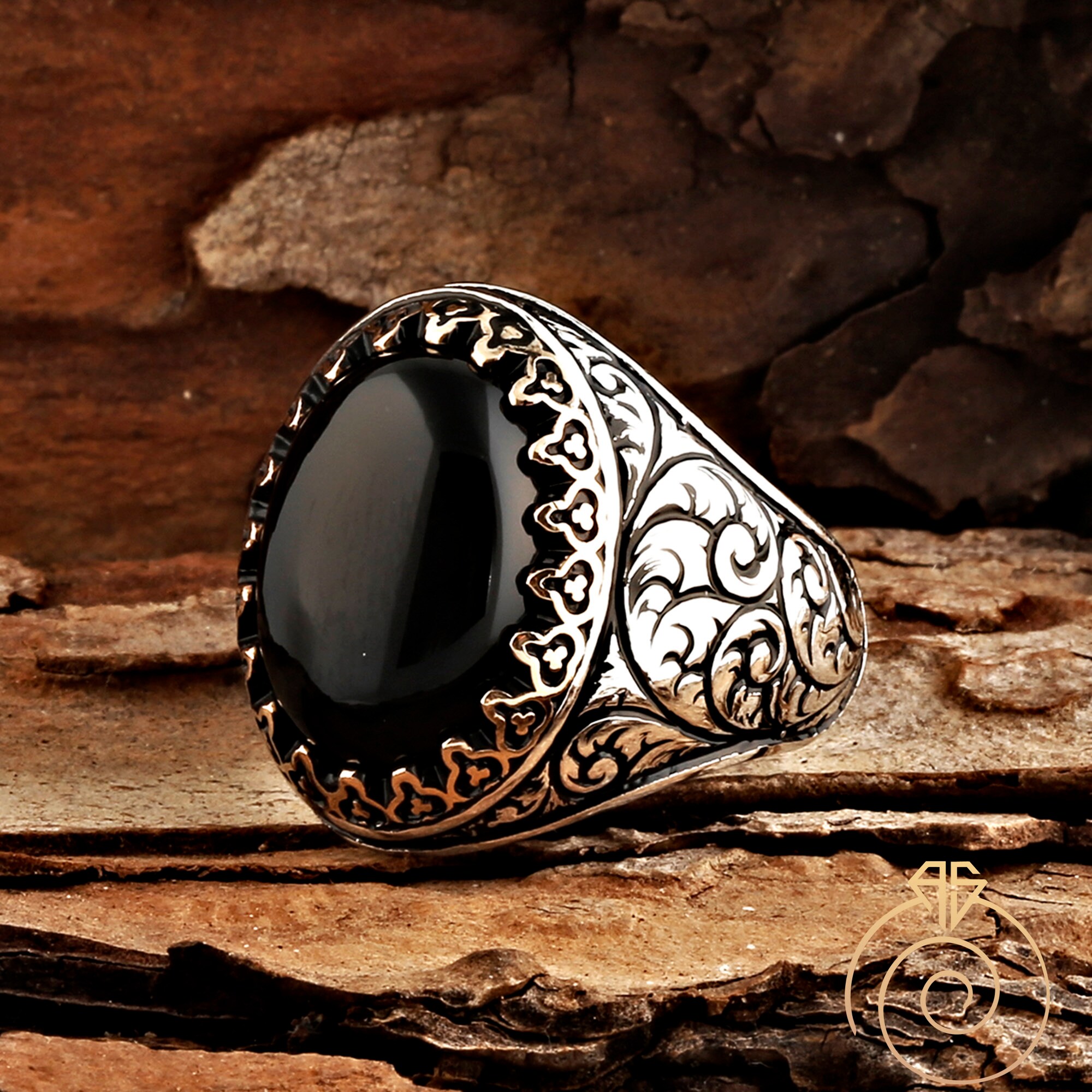 Men's Onyx Gemstone Curved Black Stone Rings For Men | Etsy