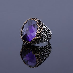 Mens Unique Rings Amethyst Engraved Ring for Men Black Man Jewelry ...
