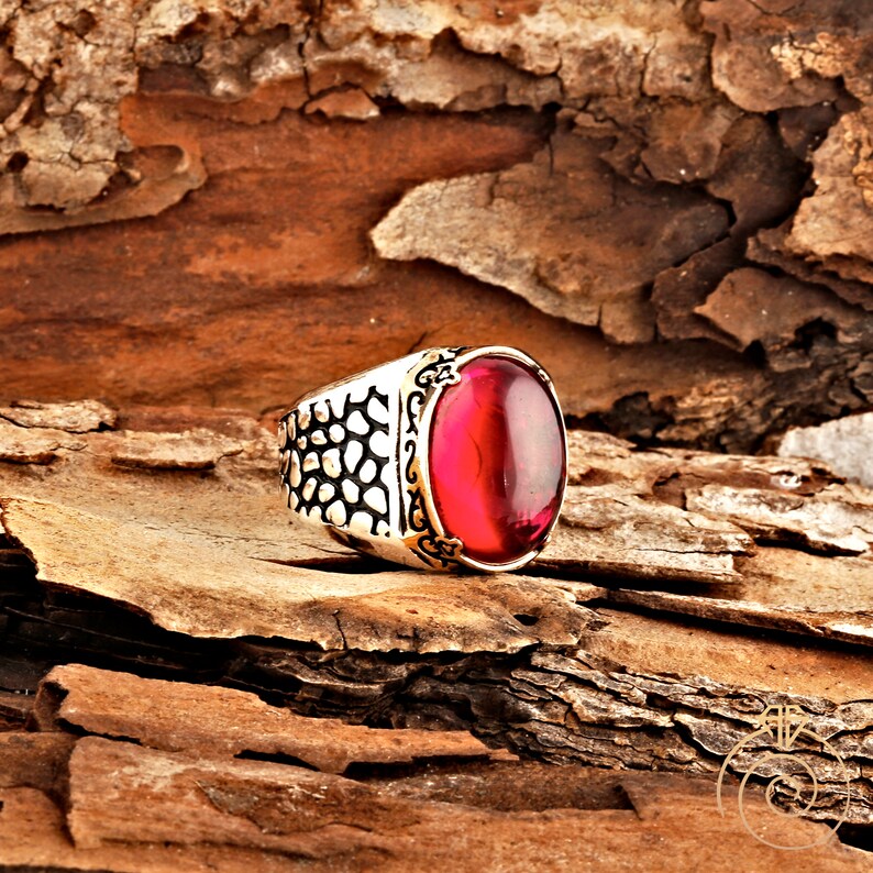 Cobble Ruby Men Antique Ruby Ring Silver Large Red Stone Vintage Engagement Ring ...