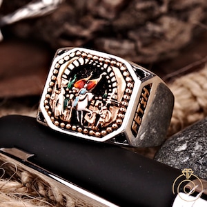 Ottoman Heraldic Fatih Sultan Emperor Ring, Heraldic Personalized Silver Jewelry, Custom Family Crest Ring, Anniversary Gift For Turkish Men