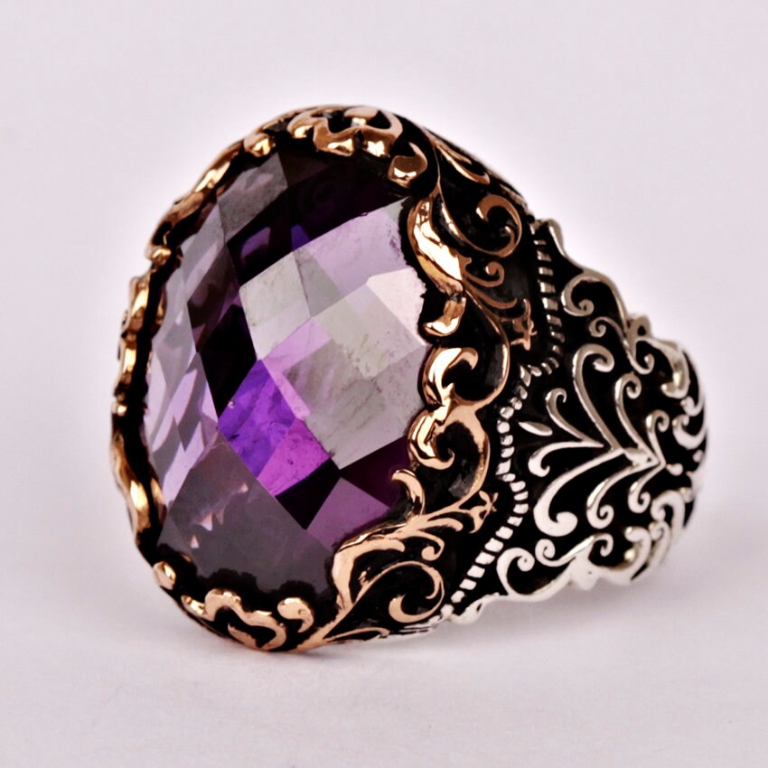 Mens Unique Rings Amethyst Engraved Ring for Men Black Man Etsy