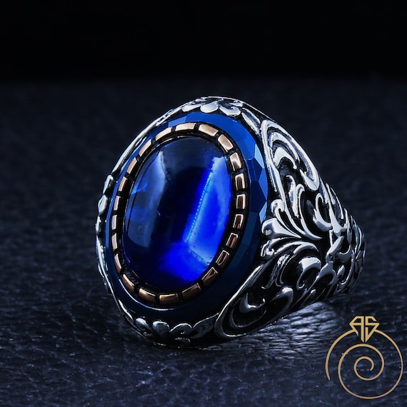 MASOP Jewellery Vintage Mens Stainless Steel CZ Ring Gold Biker Sapphire  Color Blue Stone Size 9|Amazon.com