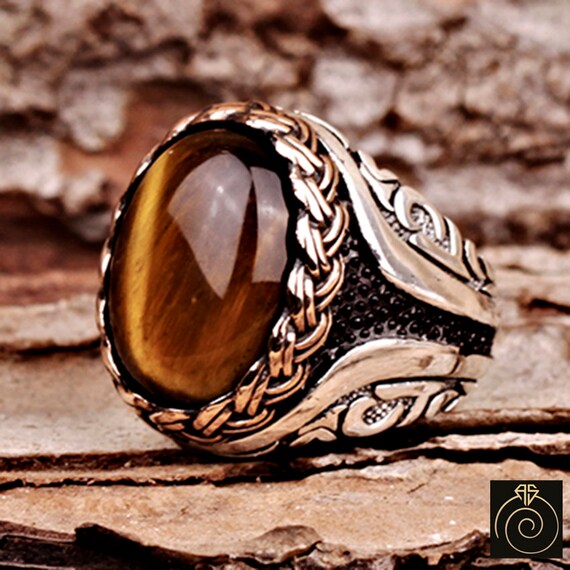 Brown Tiger Eye Handmade Jewellry 925 Sterling Silver Plated 5 Grams Ring Size 9 US Ancient Style