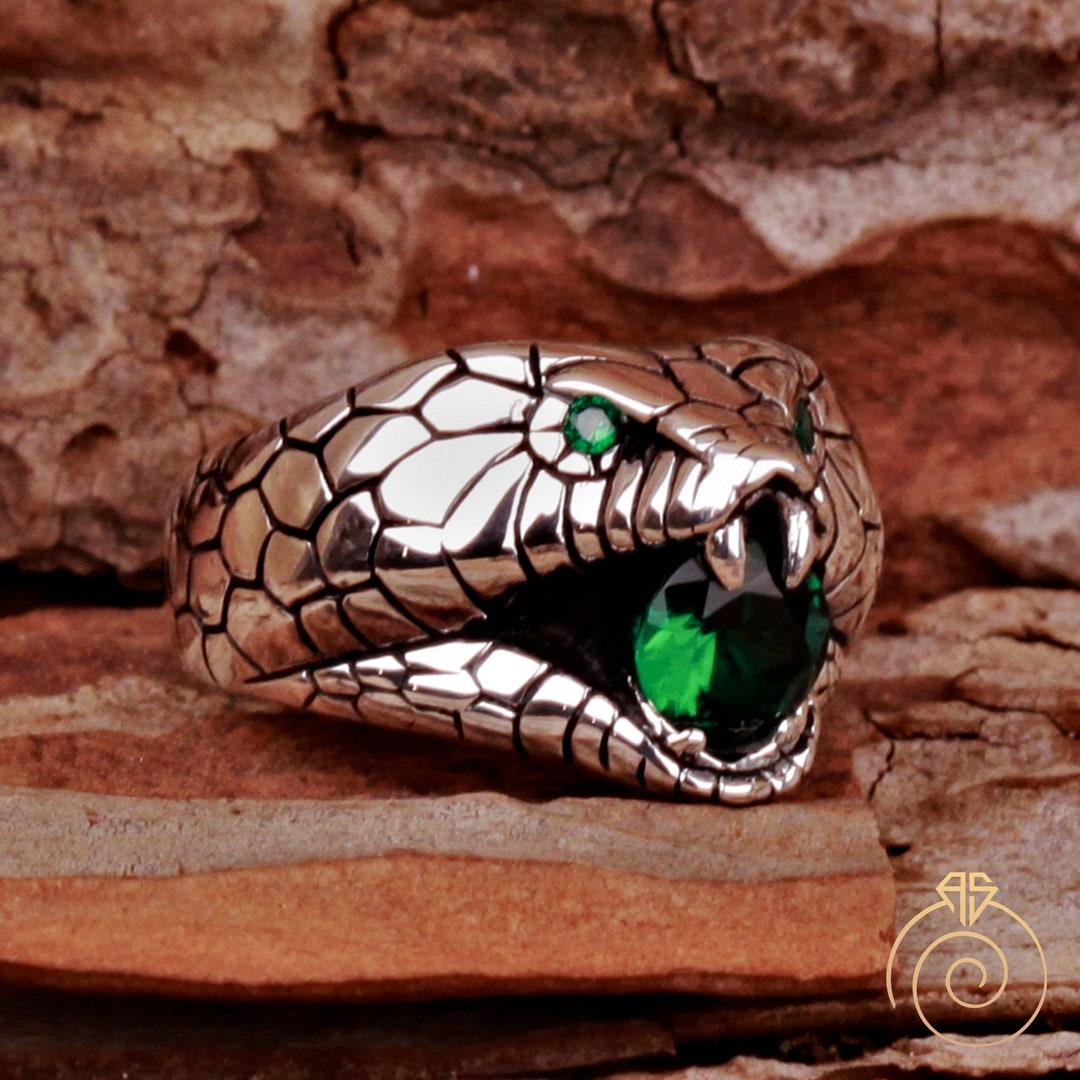 Mens Snake Head Ring Cobra Design Silver Fancy Animal Signet Warrior ...