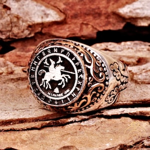 Allfather Odin Ride Horse Sleipnir Men Ring Pagan Religious Jewelry Valknut Symbol Raven Sovereign Viking Seal Mythology Promise Signet Ring