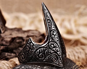 Anillo de pulgar para hombre, anillo vikingo negro de arquero, banda gótica de plata de ley grabada única, anillo medieval vintage, joyería de cóctel para caballeros.