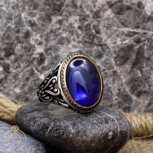 Mens Blue Sapphire Ring Vintage Engagement Ring Statement - Etsy