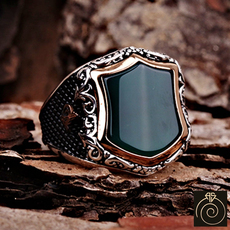 大量入荷 Men's Agate Sterling Silver Statement Ring, Indestructible 指輪・リング