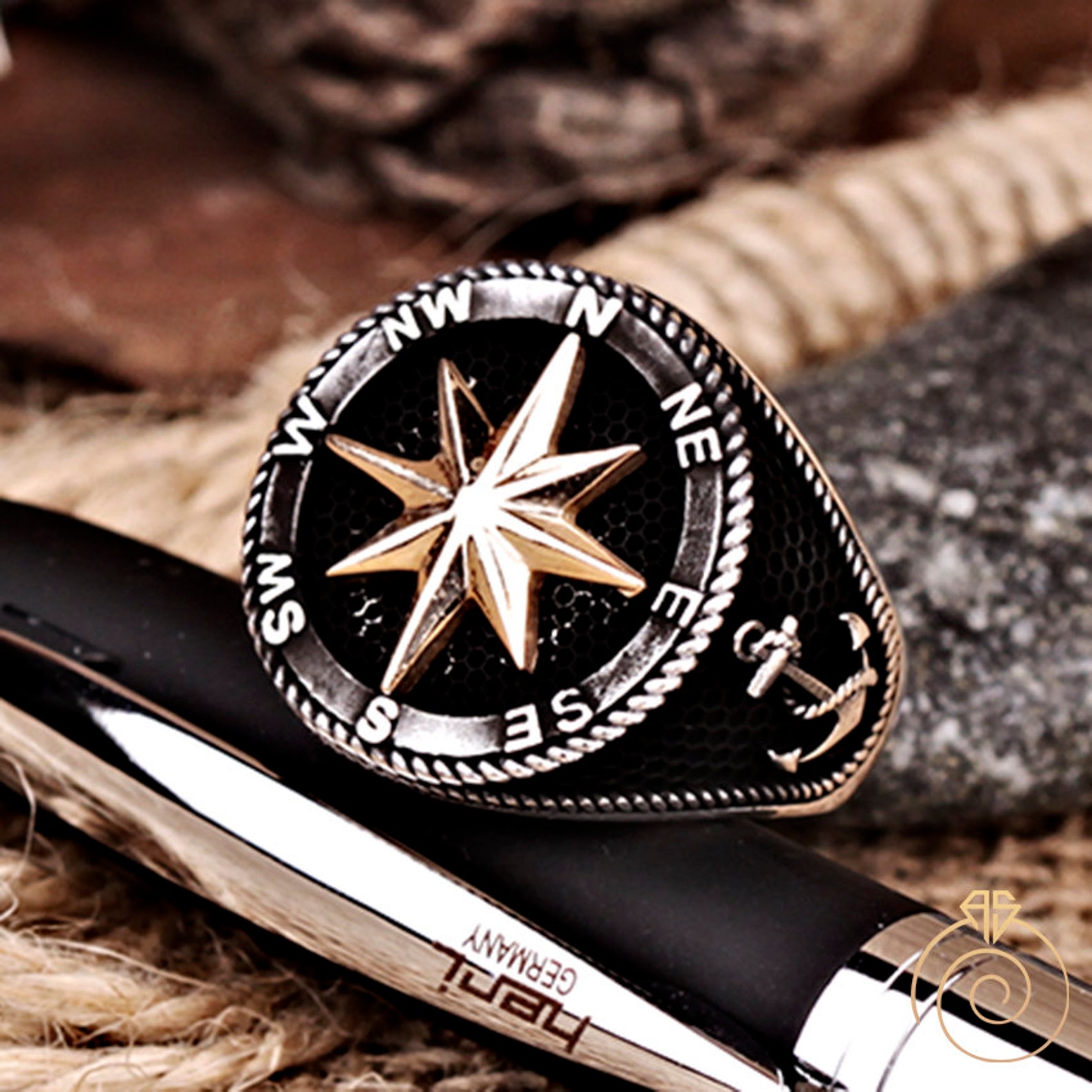 Mens Compass Ring Anchor Ring Men Navy Jewellery Sailor Etsy