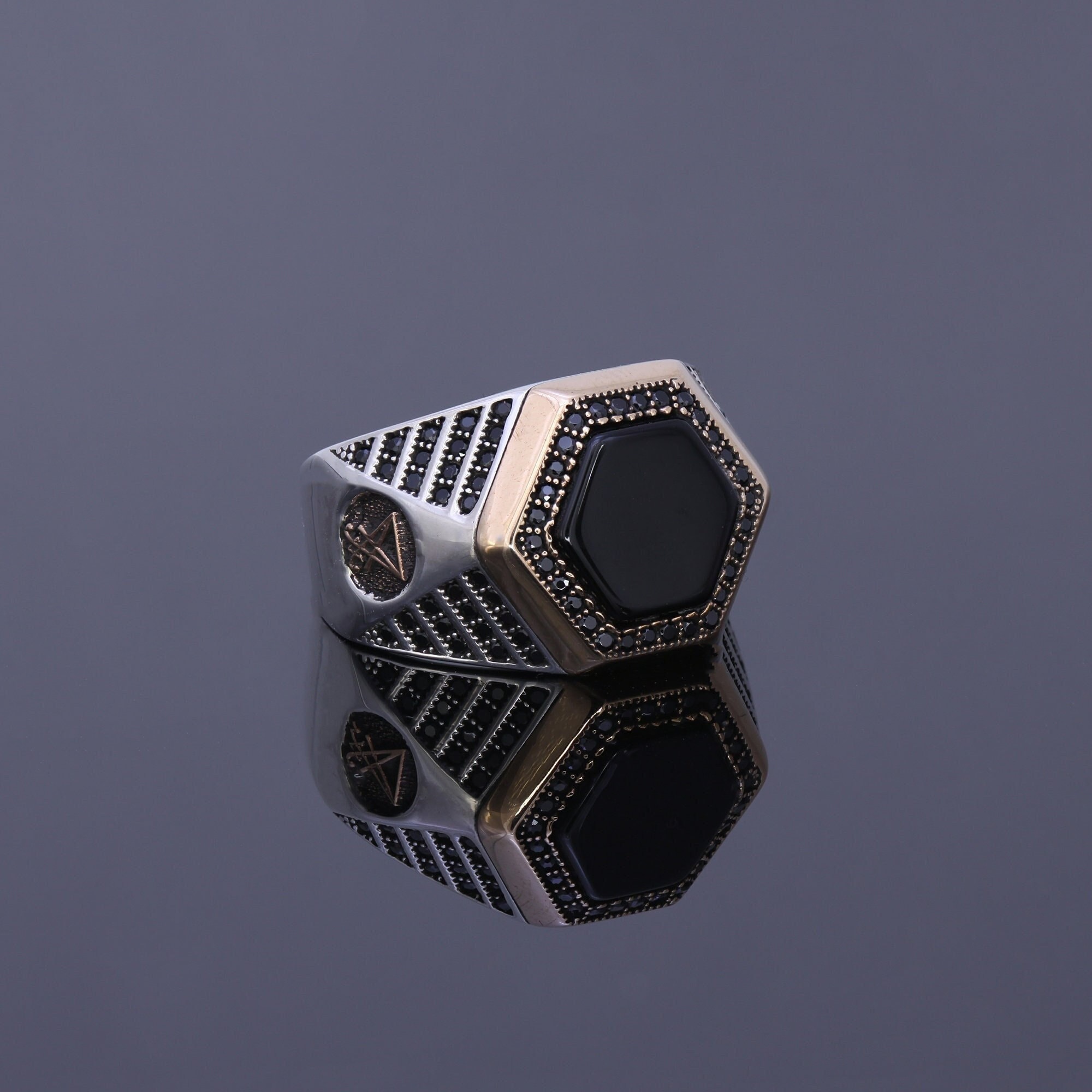 Sigil of Lucifer Ring Black Stone Onyx Natural Stone Man - Etsy