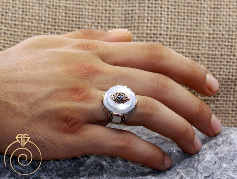 Mens White Gemstone Heraldic Ring Custom Sterling Silver Etsy