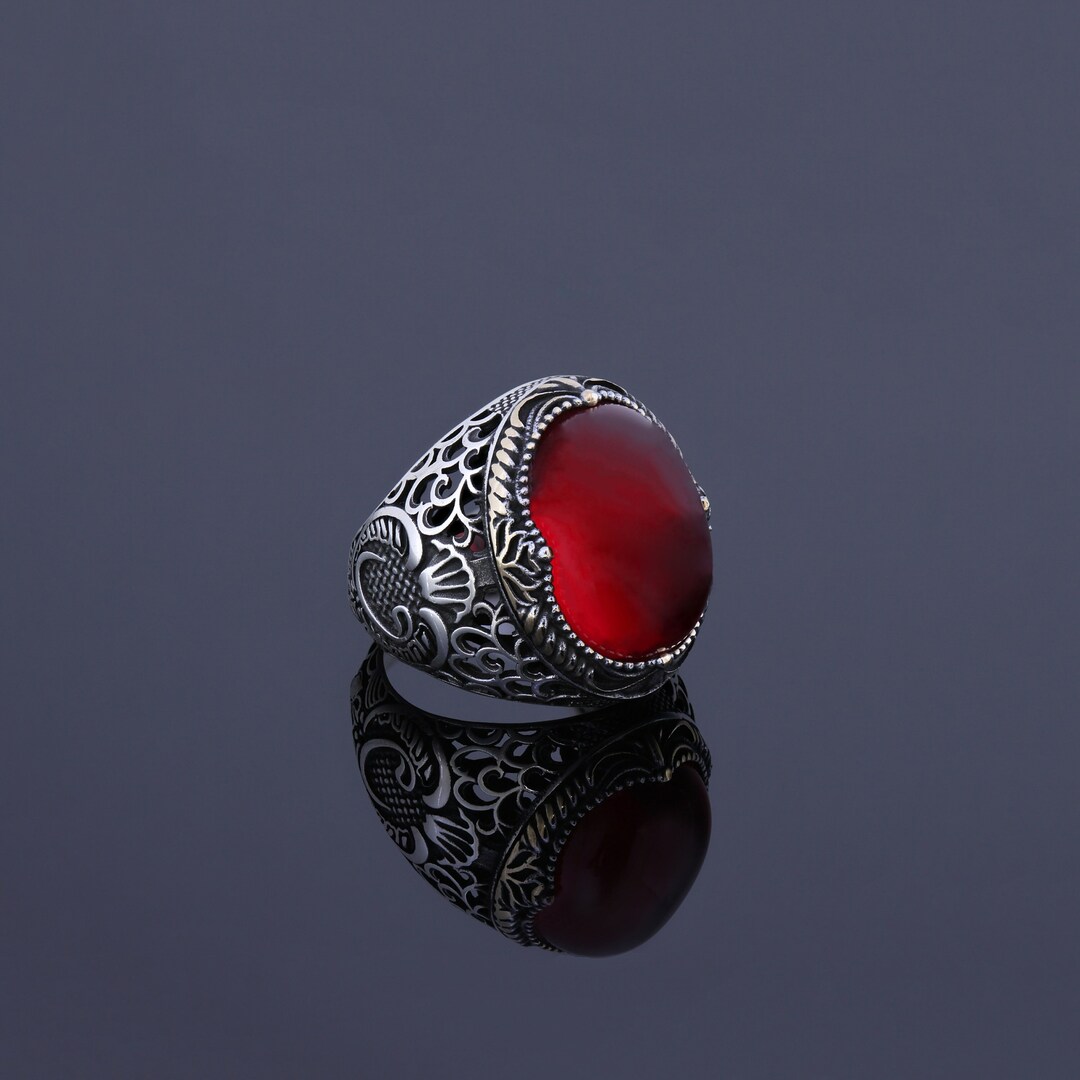 Men's Ruby Statement Ring Red Stone Anniversary Ring - Etsy