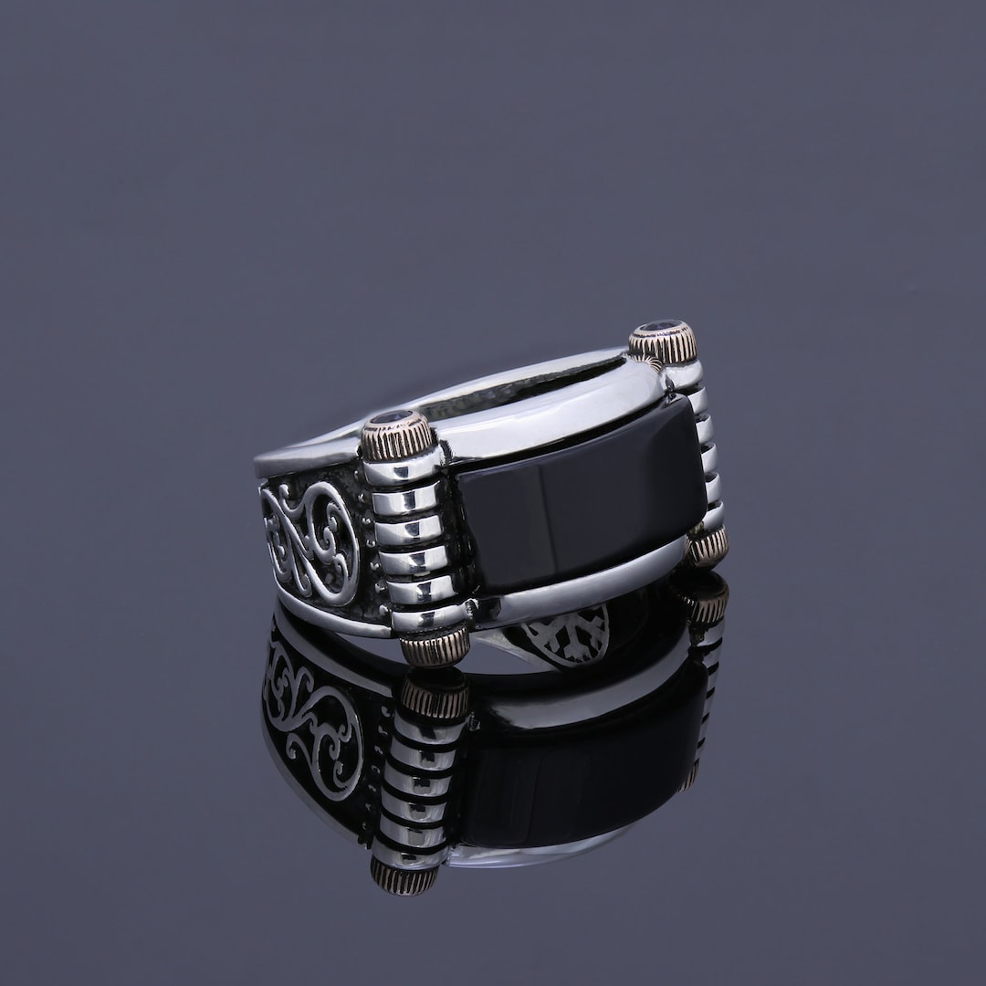 Mens Art Deco Engagement Ring, Unique Silver Mens Wedding Band ...