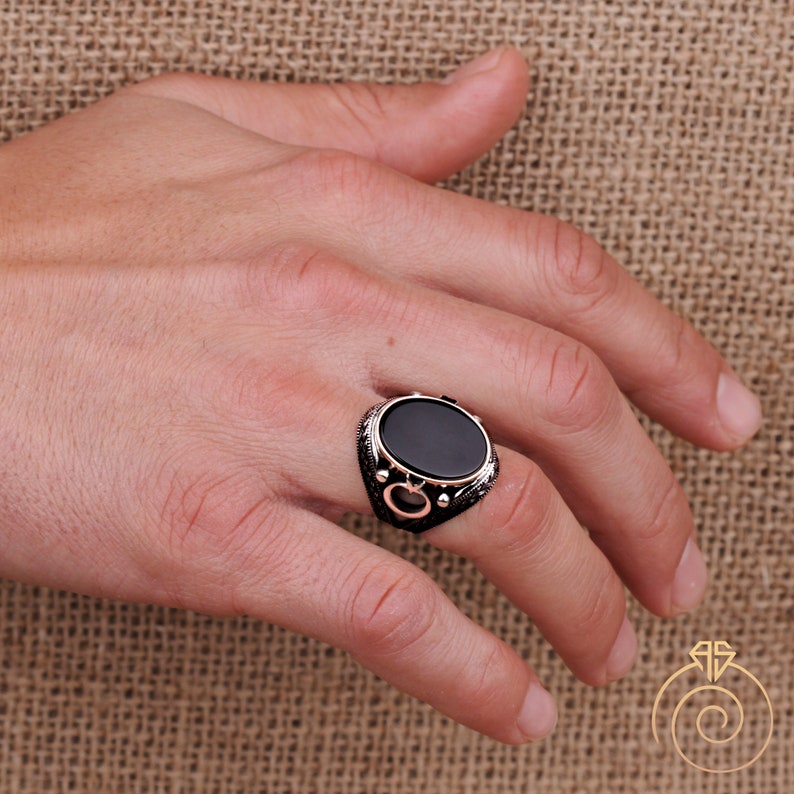 Mens Onyx Occult Ring Vintage Silver Black Stone Ring Etsy