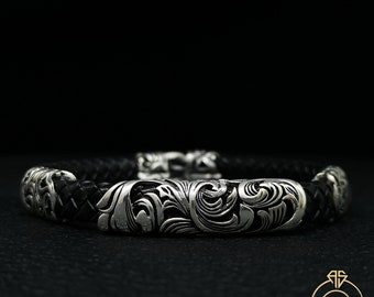 Mens Silver Bracelet, Unique Anniversary Gift For Men Vintage Leather Bracelet, Best Gift For Husband, Daily Use Bracelet, Boyfriend Gift