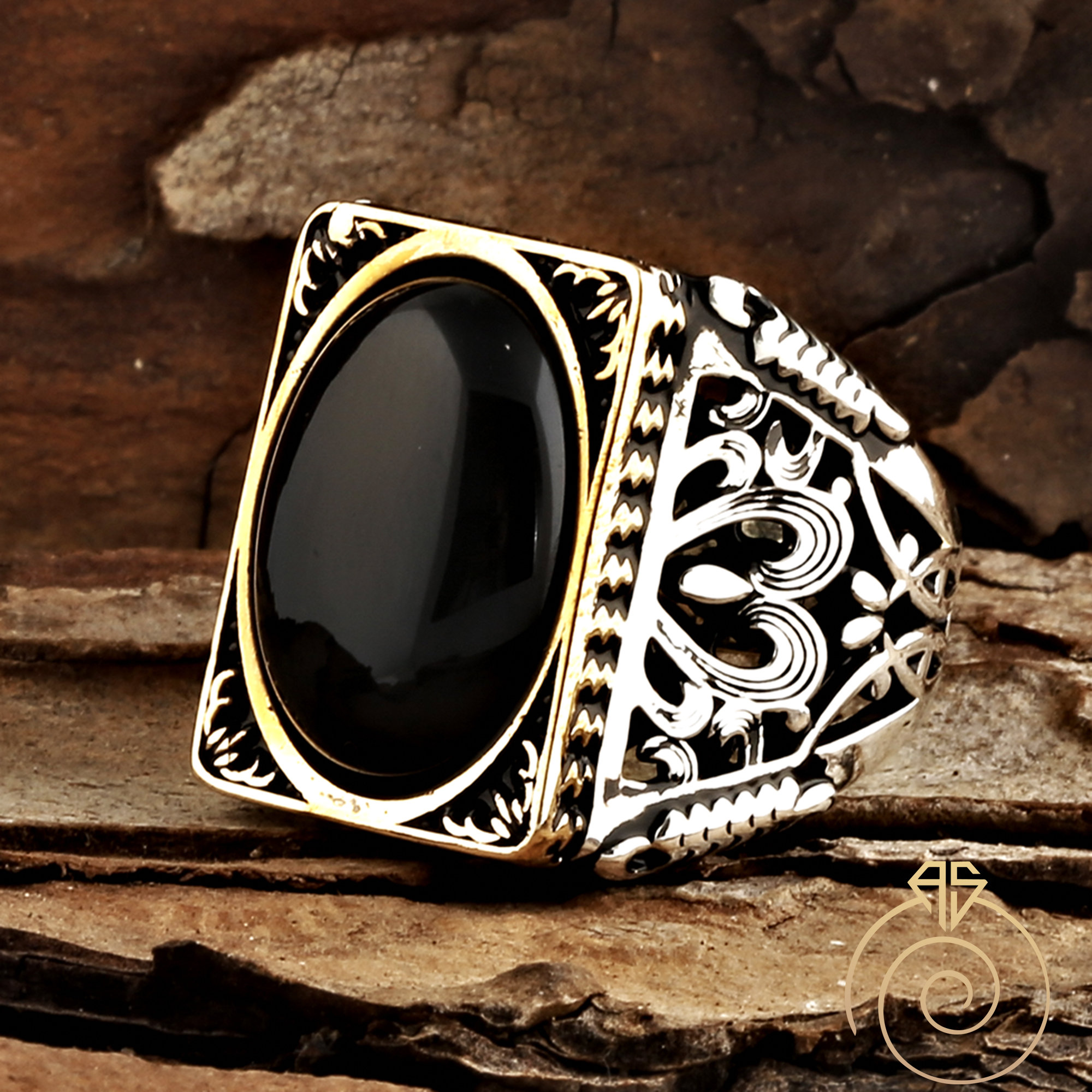 Unique Mens Gemstone Onyx Ring Celtic Rings for Men Black Etsy