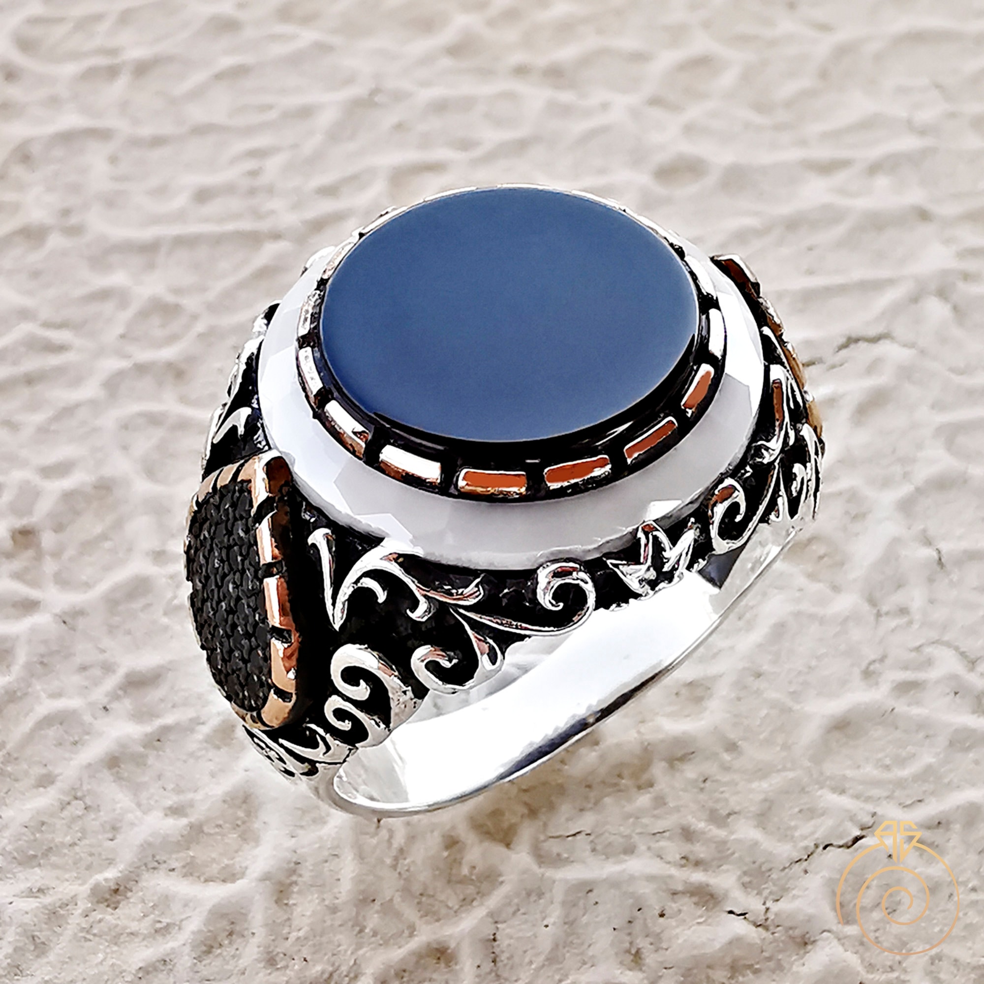 Damen Ring ANICA 15 Mm Schwarzer Onyx Gothic Schmuck Silberring - Ringe Mit Steinen