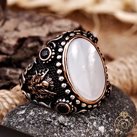 Big Round Pearl Ring Gold Plated Stone Ring - Etsy