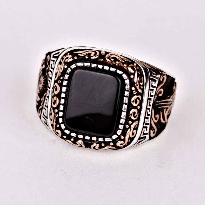 Mens Onyx Wedding Band Custom Sterling Silver Black Gemstone Etsy