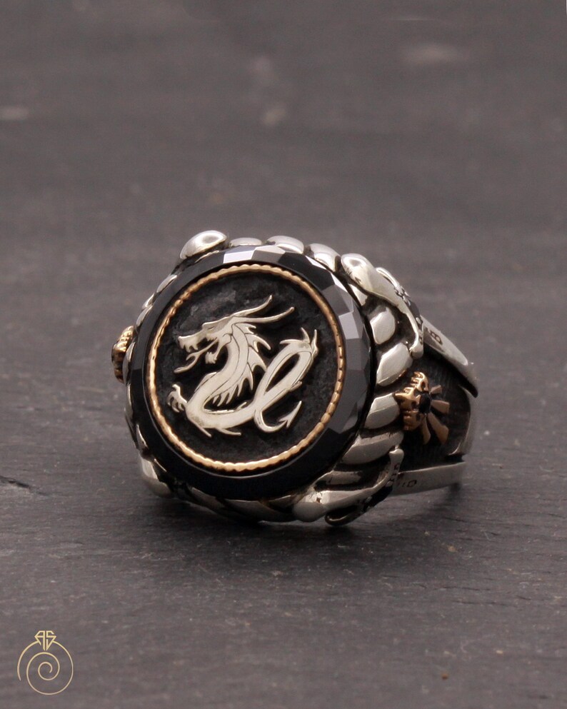 Mens Dragon Signet Ring Silver Black Engagement Men Ring | Etsy
