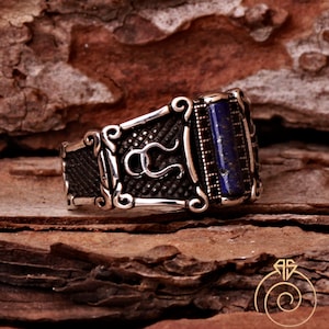 Mens Lapis Lazuli Ring Custom Wedding Ring For Men, Astrological Sign Taurus Zodiac Ring Silver Vintage Gemstone Cool Horoscope Men Jewelry