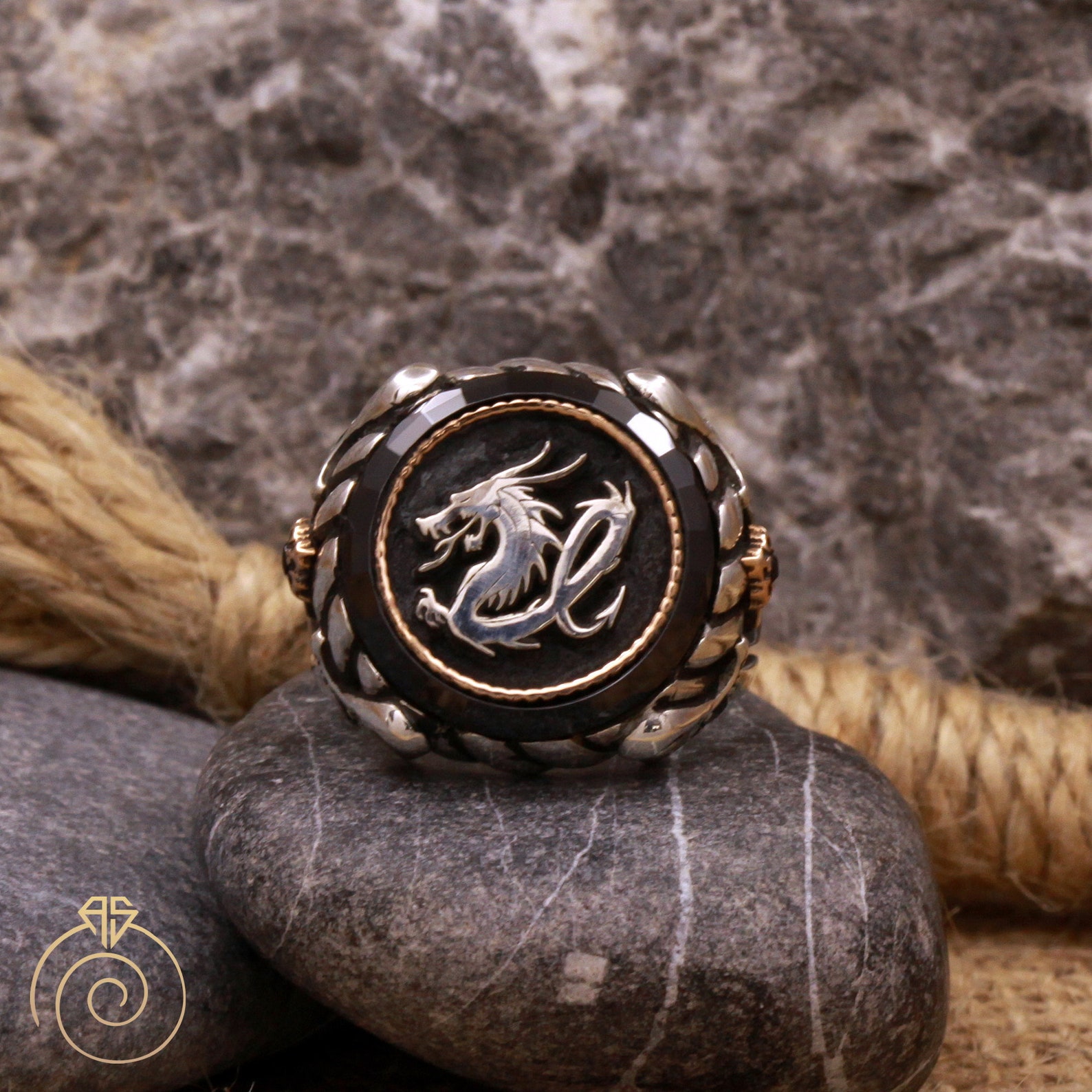 Mens Dragon Ring Silver Black Engagement Men Ring Etsy
