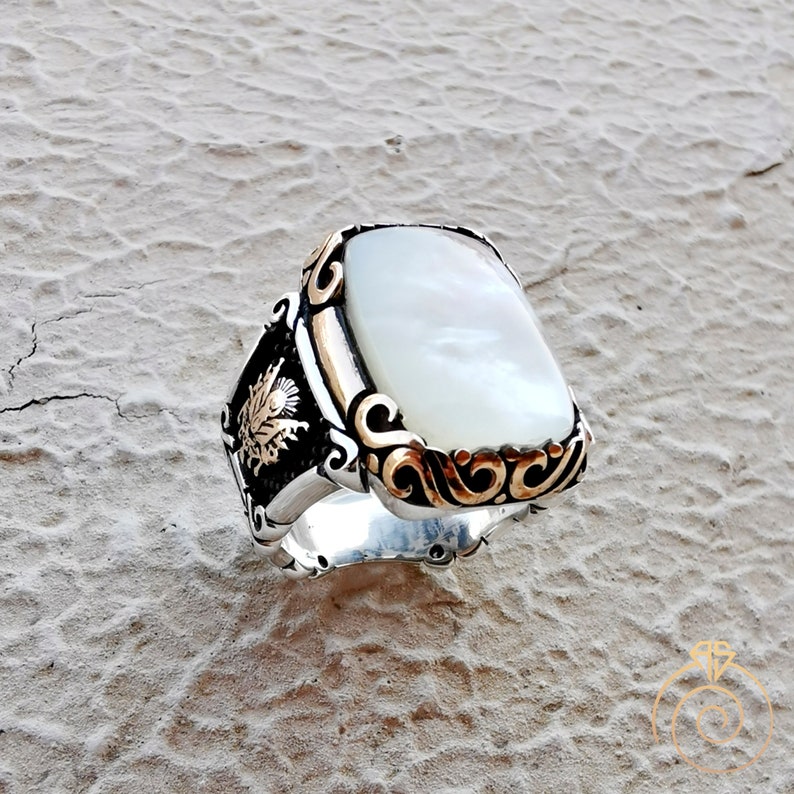 Antique Men's Pearl Rectangle Ring Unique White Mother of | Etsy