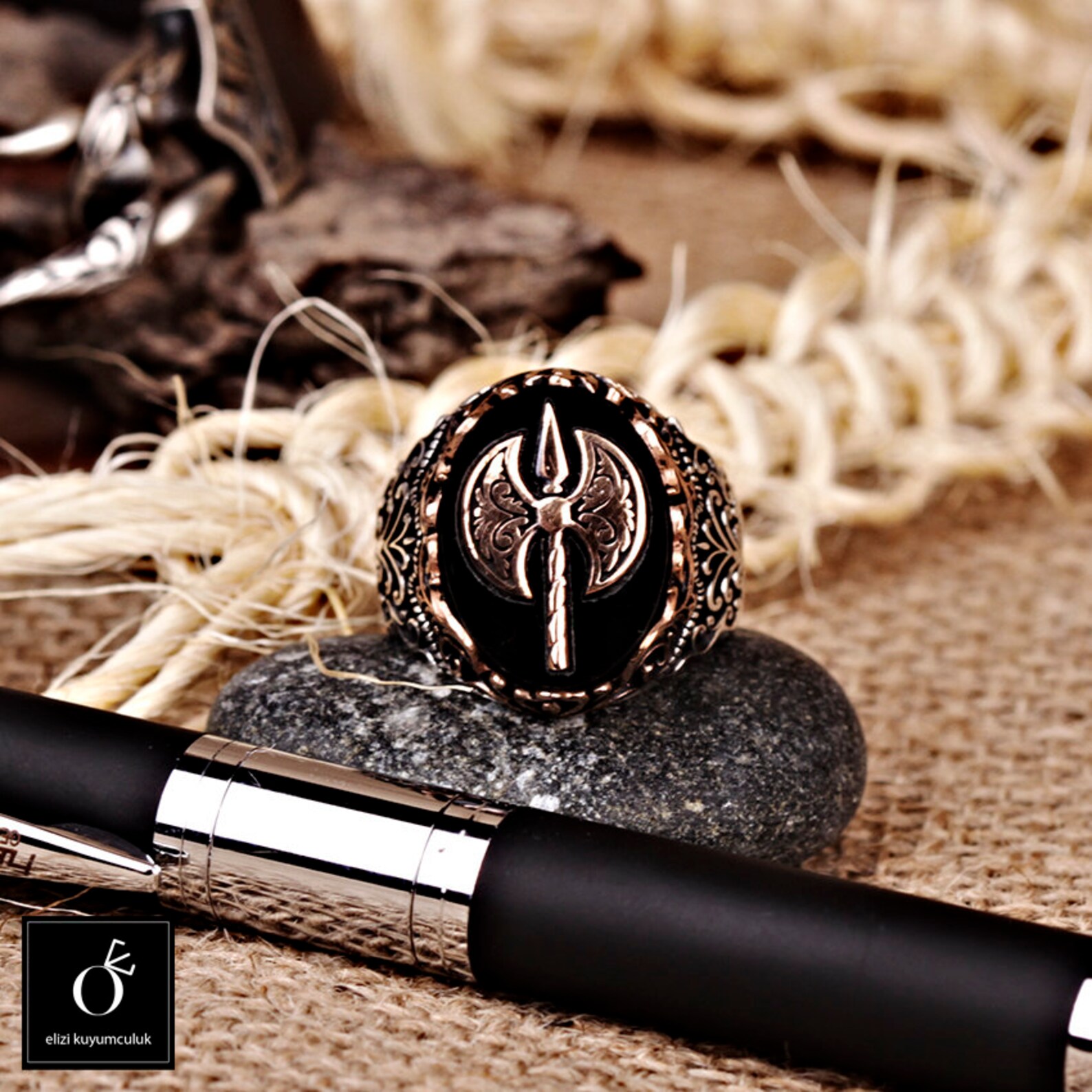 Mens Warrior Rings Ax Onyx Spartan Galdiator Heraldic Ring for | Etsy