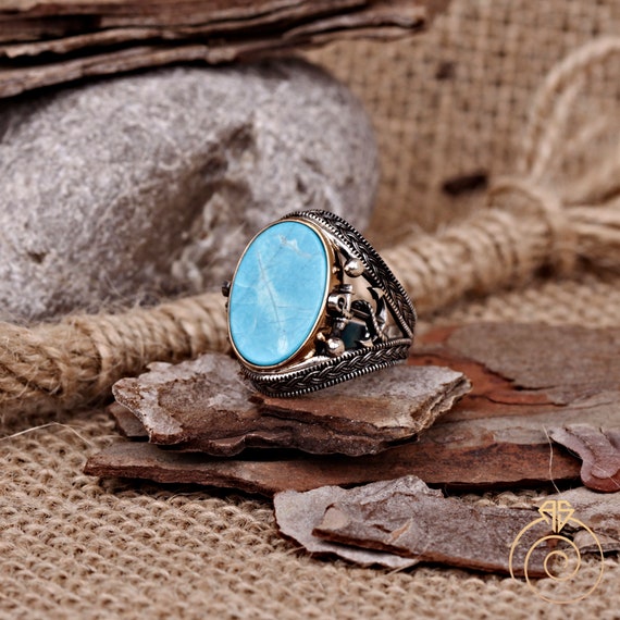 Gold Masonic Blue Copper Turquoise Statement Ring – Karma Blingz
