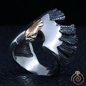 American Eagle Ring, Mens Animal Signet Vintage Jewelry, Gothic Ring For Men, Handmade Thumb Ring Statement Anniversary Gift, Cocktail Ring