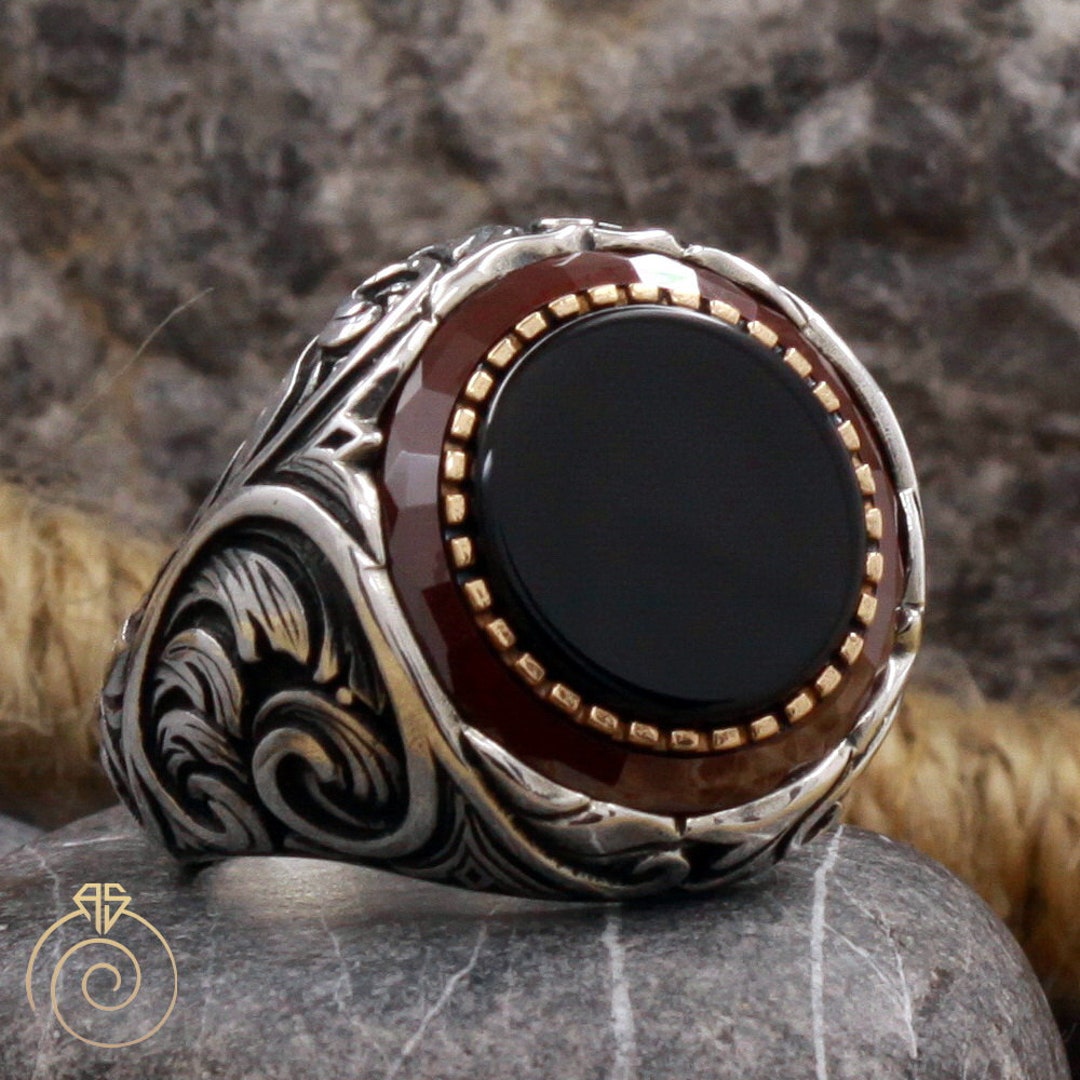 Men's Black Onyx Ring 925, Silver Gemstone Men Anniversary Ring