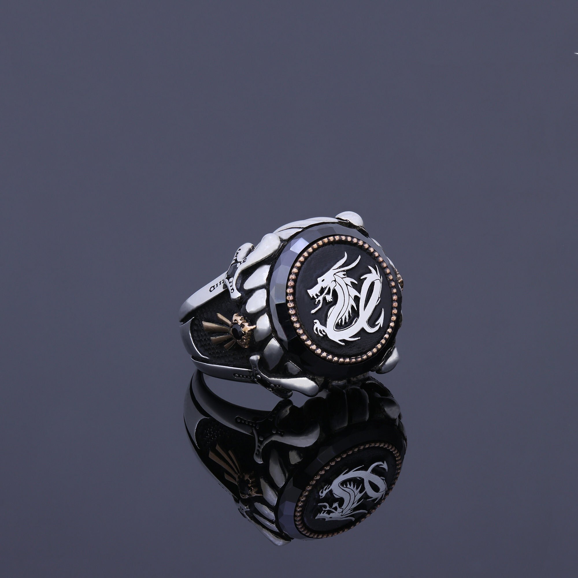 Purple Amethyst Japanese Tiger Dragon Mens Ring