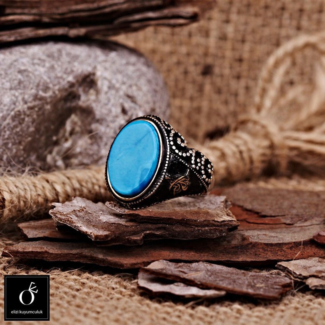 Jewelryonclick 7 carati turchese in argento Sterling 925 pietra