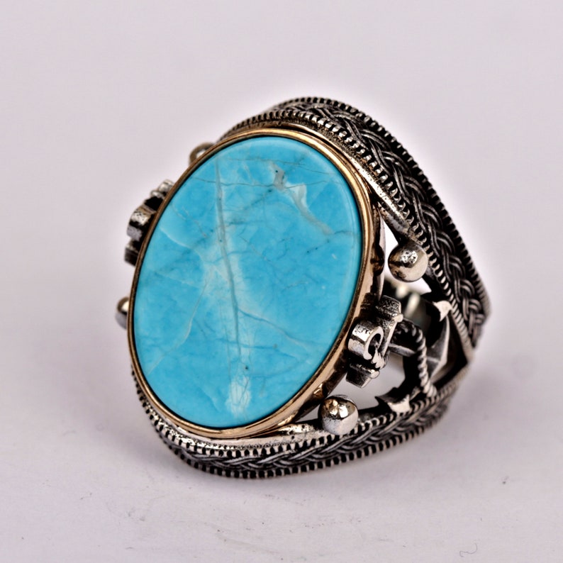 Unique Mens Nautical Ring Vintage Turquoise Rings for Men - Etsy