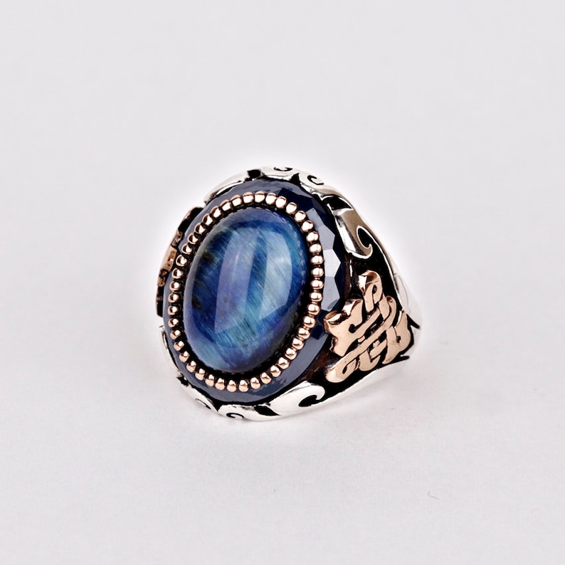 Celtic Knot Ring Signet Cool Mens Custom Jewelry Mens Infinity Ring With Blue Tiger Eye Stone Vintage Silver Gemstone Anniversary Ring