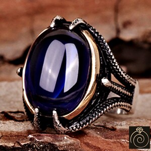 Black Claw Ax Men's Engagement Ring, Vintage Sterling Silver