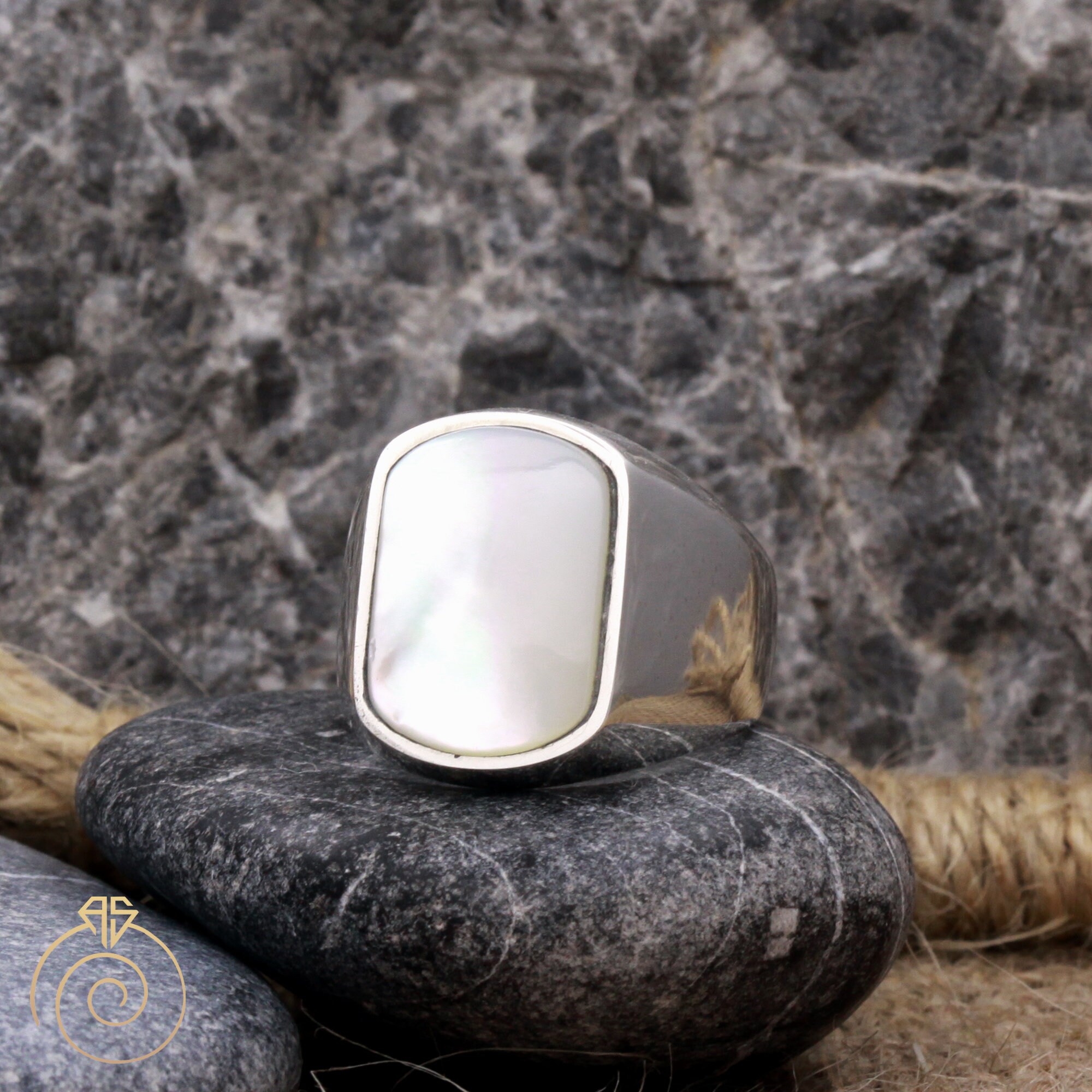 Men's Mother Of Pearl Ring Natural Stone Wedding Band For Etsy