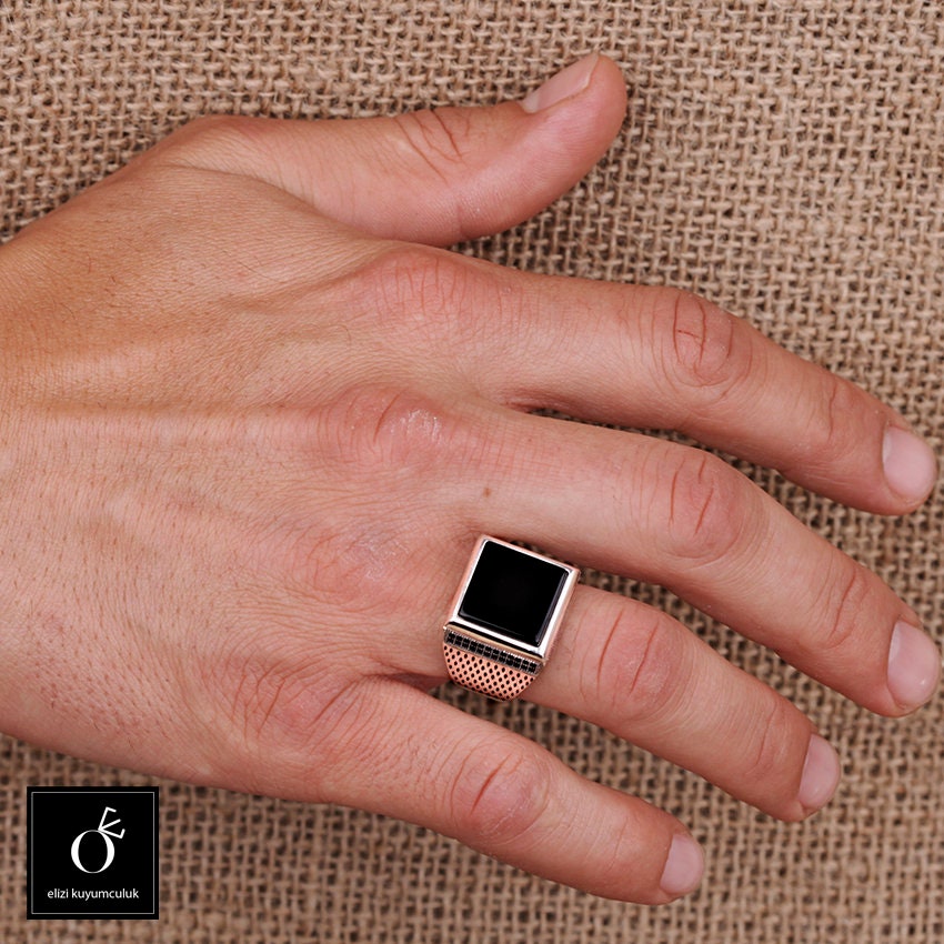 Mens Ring Vintage Gemstone Black Onyx Ring Men Mens Jewelry Etsy