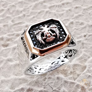 Herren Mason Ring Doppelkopf Ring Adler Wappen Wappen Coole Ring für Männer Schmuck Handarbeit Silber Schottischer Ritus Ring Masonic Ring Wikinger