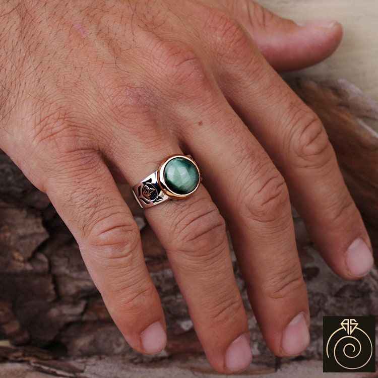 Tigers Eye Mens Eternity Ring Authentic Sterling Silver | Etsy