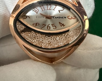 Vintage roségouden manchethorloge – statement armband met bewegend kristal CANSNOW Quartz