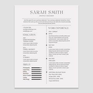 May include: A resume template with the name "SARAH SMITH" and the title "GRAPHIC DESIGNER." The document includes sections for contact information, education, skills, and work experience. The text "Easily edit in CANVA" is at the bottom.